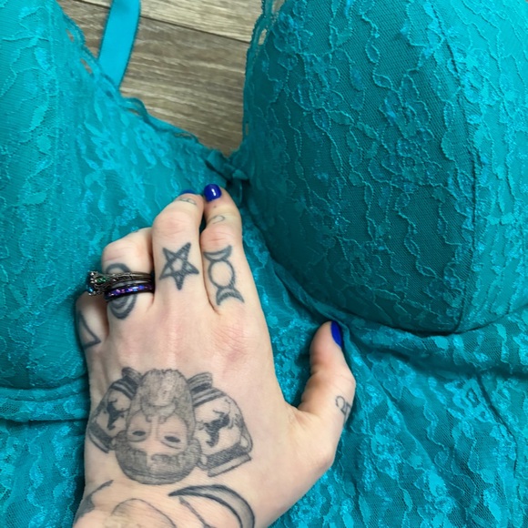 *97* Y2K Vintage Lace Sheer Babydoll Lingerie Slip (Teal) Size 40DD / 1X - Picture 6 of 8